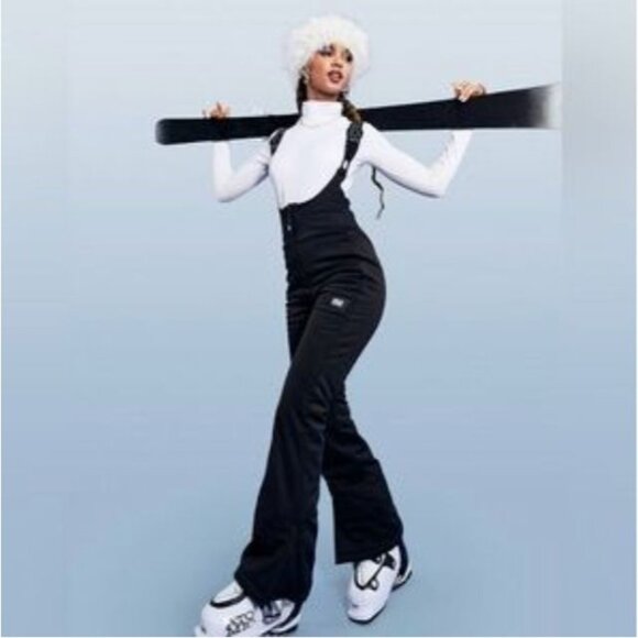 NEW ASOS 4505 Womens 4 Black High Waisted Salopette Flare Jumpsuit Ski Bib - Picture 4 of 13